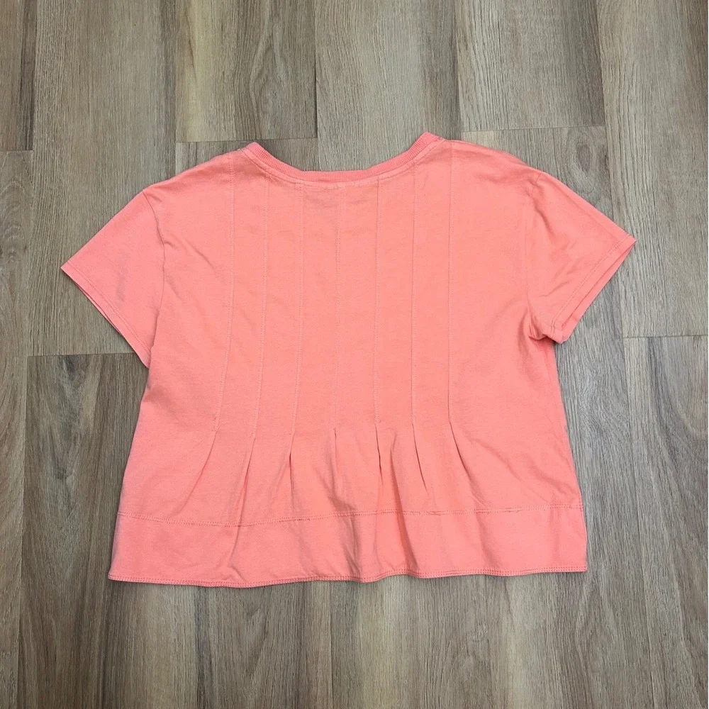 Pilcro Anthropologie Small Coral Pink Pintuck Pleated Cotton Knit Top preppy‎
